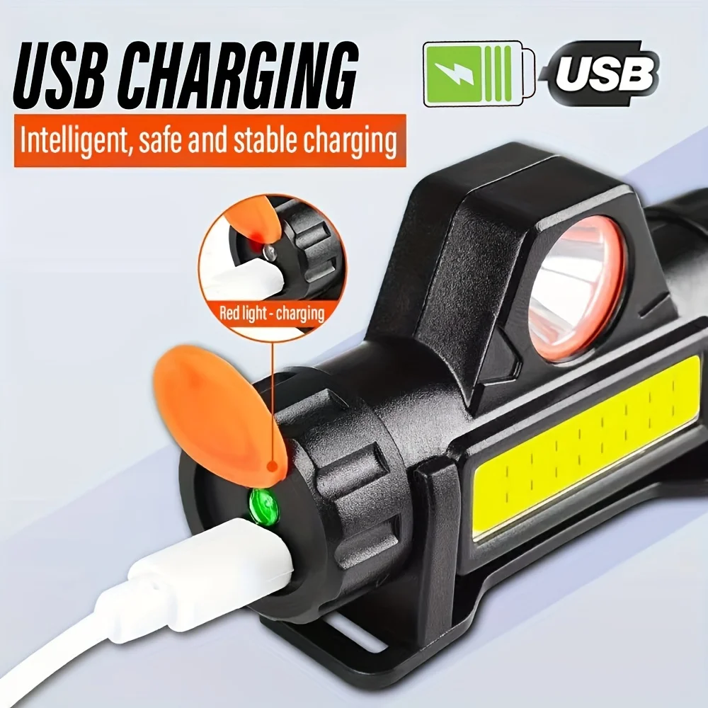 Mini COB LED Headlamp USB Strong Light Waterproof Adjustable Bright Headlight with Magnet for Camping Fishing Running Outdoors
