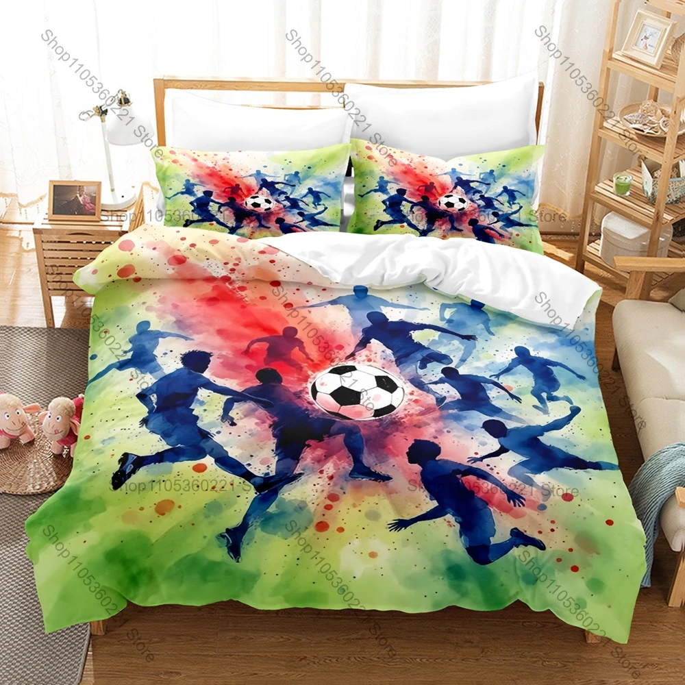 Fashion Football Art Pattern Bed Set 3 Pieces Duvet Cover Set for Boys Teens Sport Theme Home Textile Decor Trendy Cool Gift