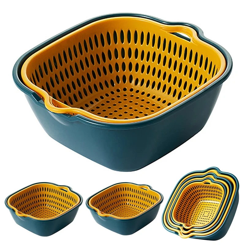 BEAU-Baskets Fruit Washing Basket Multifunctional Drain Basket Stackable Sinks Kitchen Colander Set For Draining