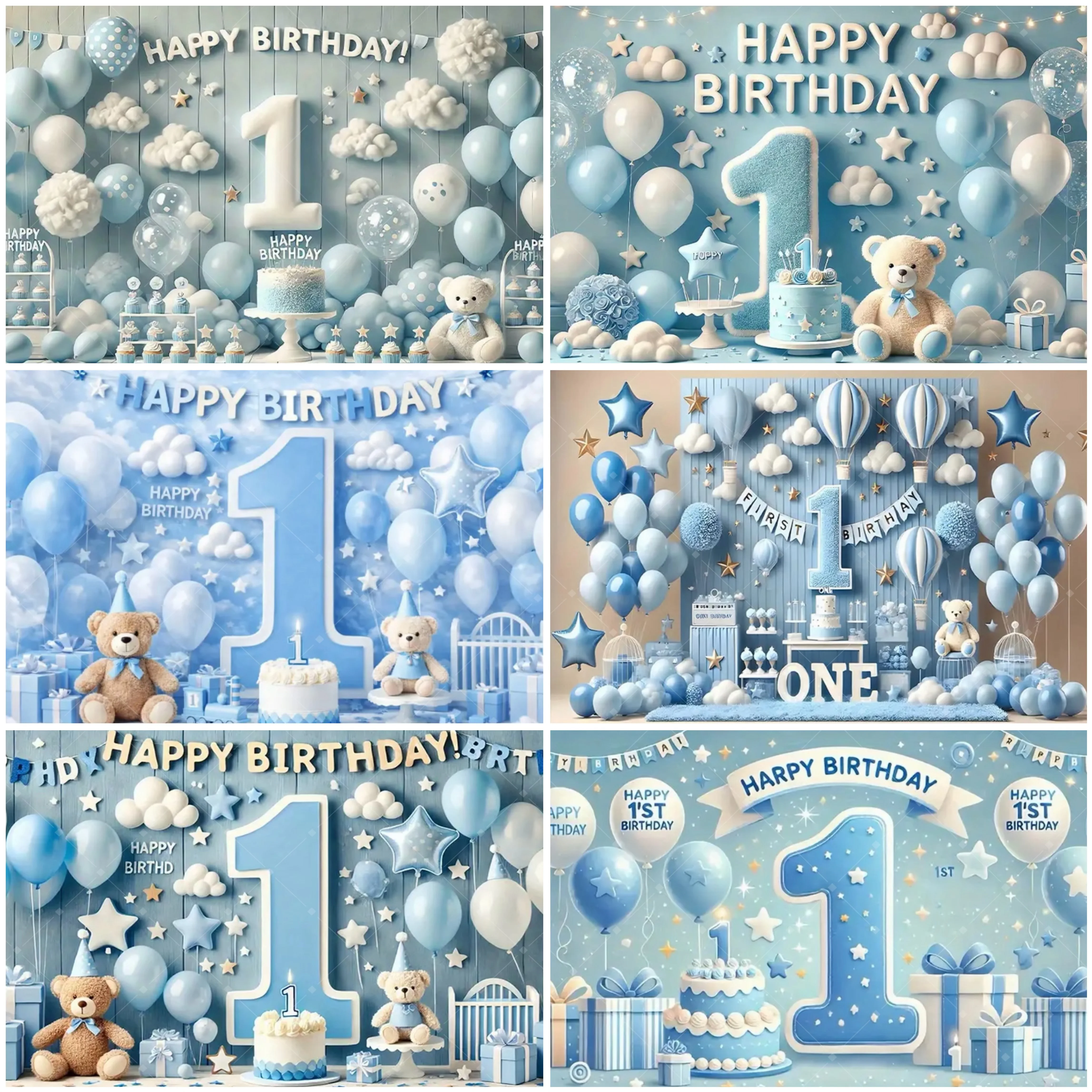 

Blue Children's 1St Birthday Party Decorations Backdrop Bear Cloud Balloon Birthday Party Supplies Decor Banner Baby Baptism