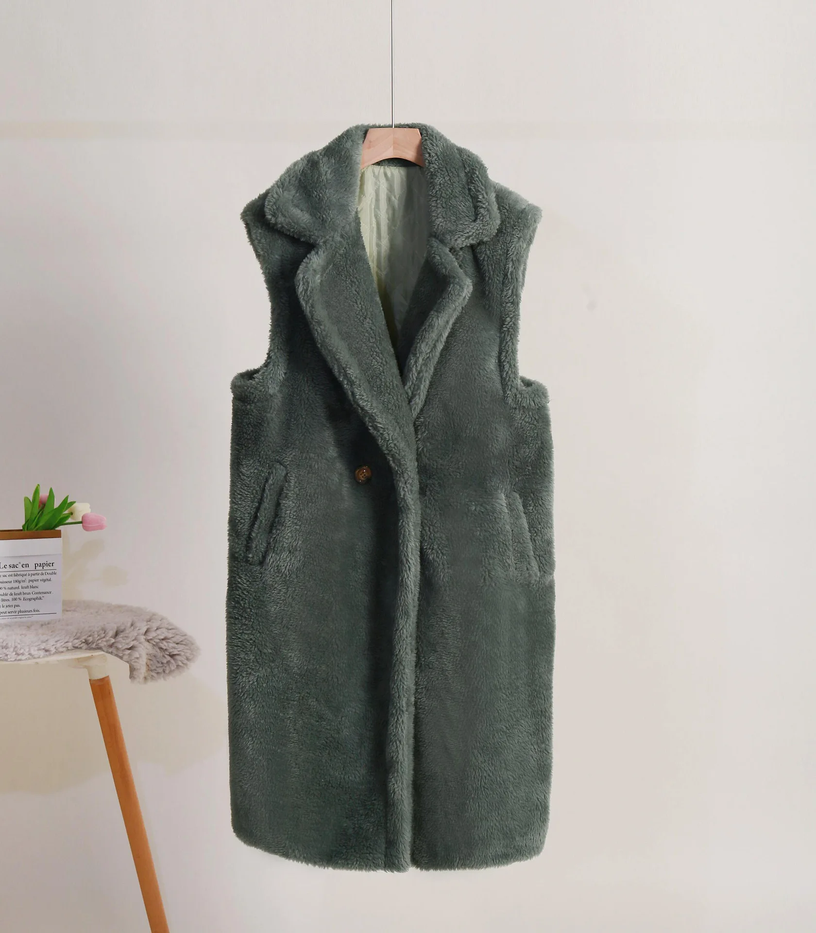 Winter Thick Faux Fur Waistcoat Women Casual Pockets Teddy Sleeveless Jackets Coats Female Streetwear