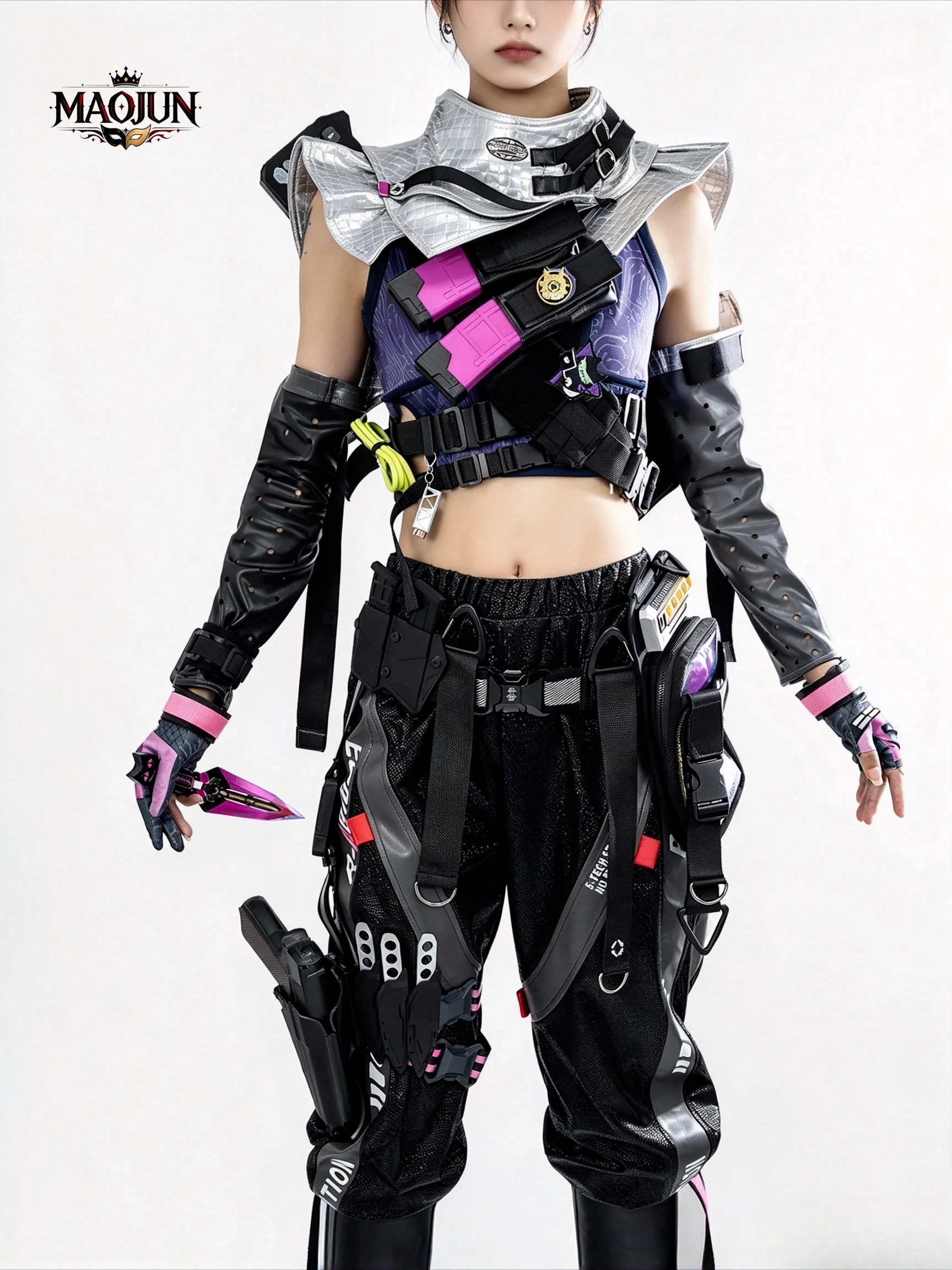 Hackclaw Mai Xiaowen Cosplay Outfit Delta Force Hacker Girl Tactical Suit Silver Collar Vest Arm Sleeves Multi Belts Accessories