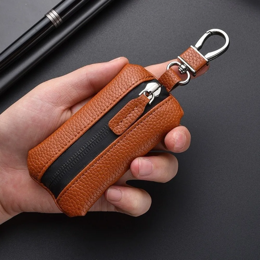 Luxury Car Key Bag Zipper Closure Large Capacity Mini Storage Bag Multifunctional Protection Cover Leather Key Case Daily Use