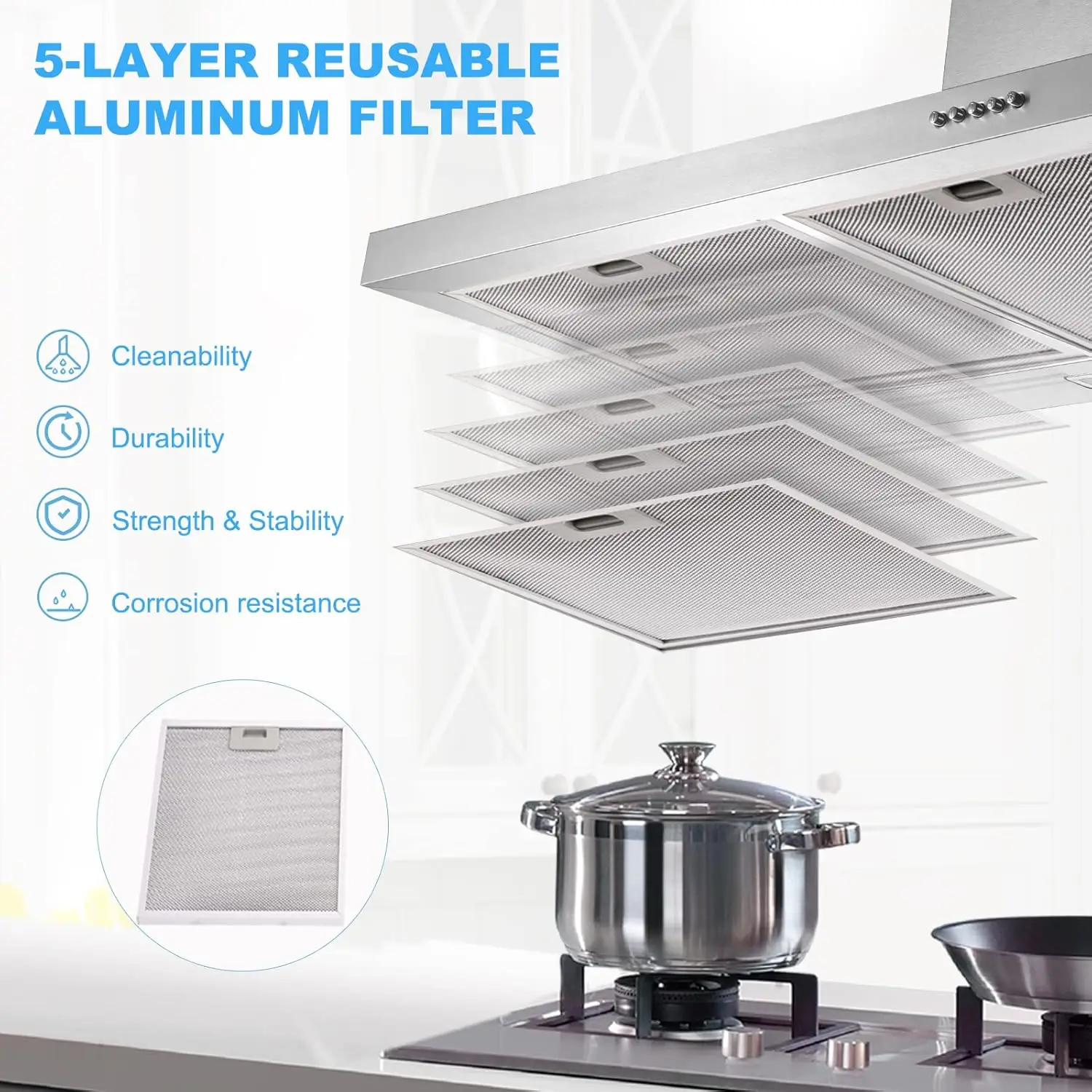 Wall Mount 30 inch 450 CFM Convertible Duct Stainless Steel with Led Bulb 3 Speed Fan Over Stove Range Hood USGD1775A