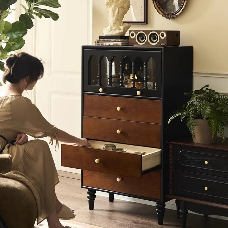 French solid wood chest household small apartment multi-drawer color matching storage side cabinet bedroom medieval
