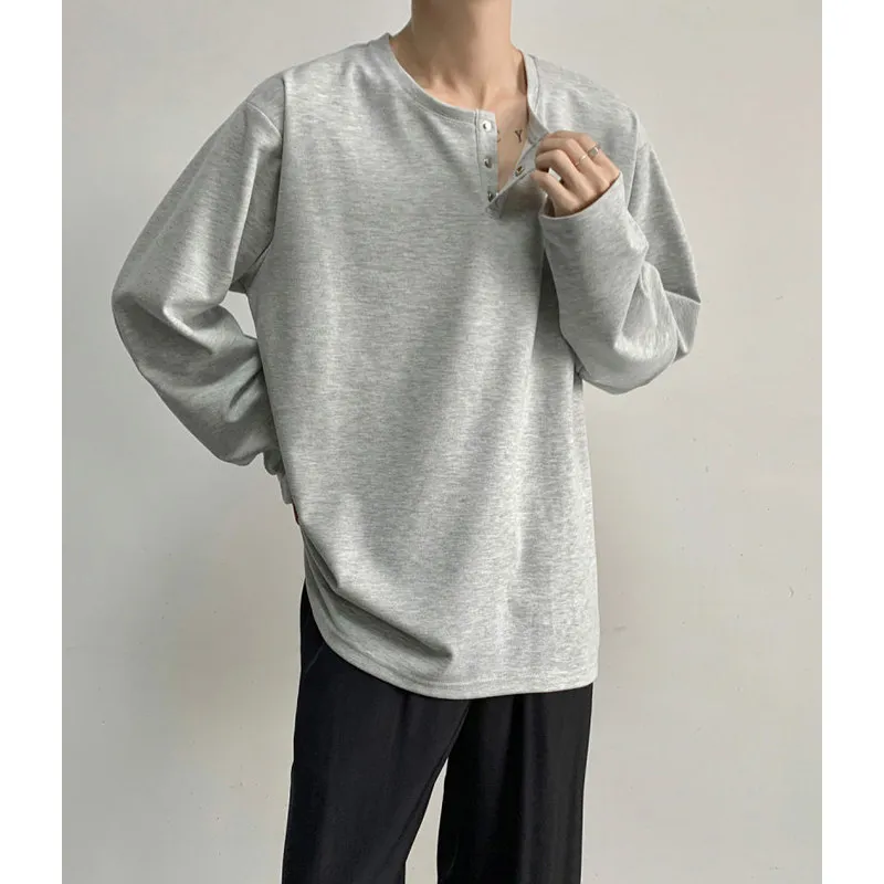 

American Retro Heavyweight Henry Collar Long Sve T-irt for Teenage Boys Inner Wear Sweatirt Autumn Sli Base irt Top