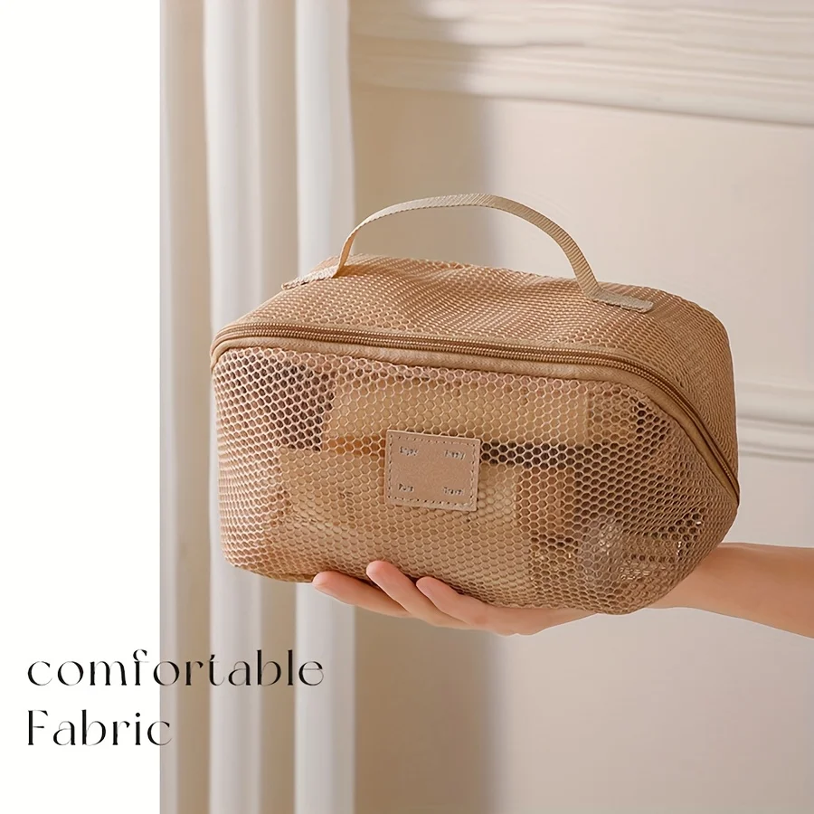 대용량 메쉬 화장품 가방-투명, 여성용 다기능 메이크업 주최자, 지퍼가 달린 휴대용 보관 주머니