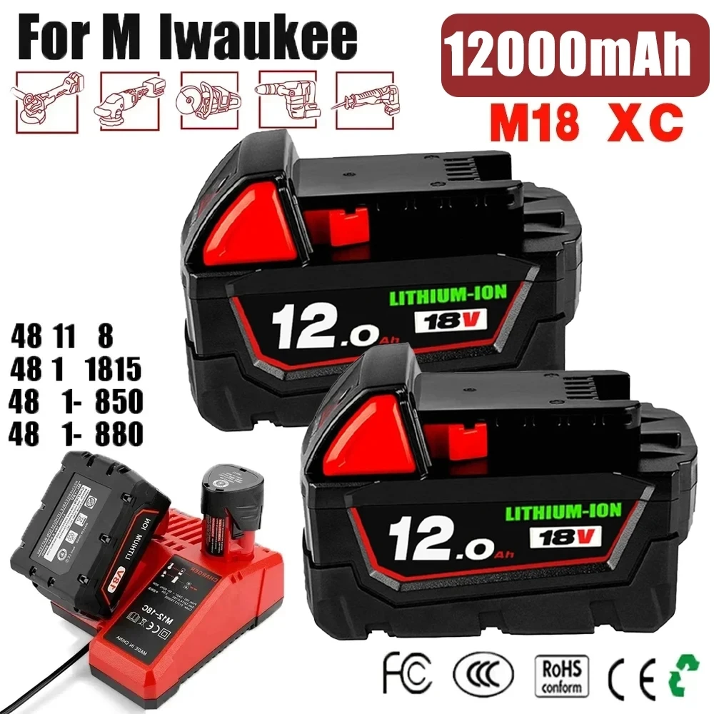 18V 12.0Ah Replacement for Milwaukee M18 XC Lithium Battery 48-11-1860 48-11-1850 48-11-1840 48-11-1820 Rechargeable Batteries