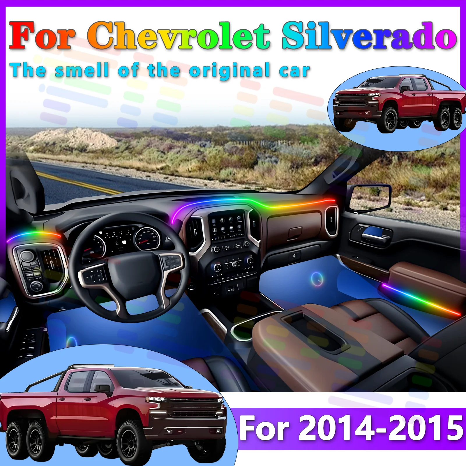 

FILIPLI For Chevrolet Silverado Decoration RGB Symphony LED Light Strip for Interior Ambience 64Colors APP Modes