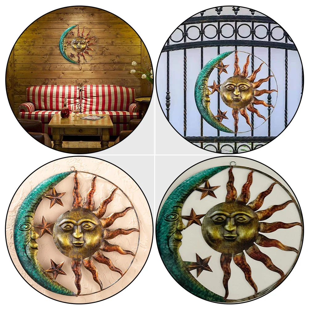 

Sun Moon Wall Hanging Inspirational Decoration Entry Way Home Ornaments Design Solar Lights Beautiful Metal View