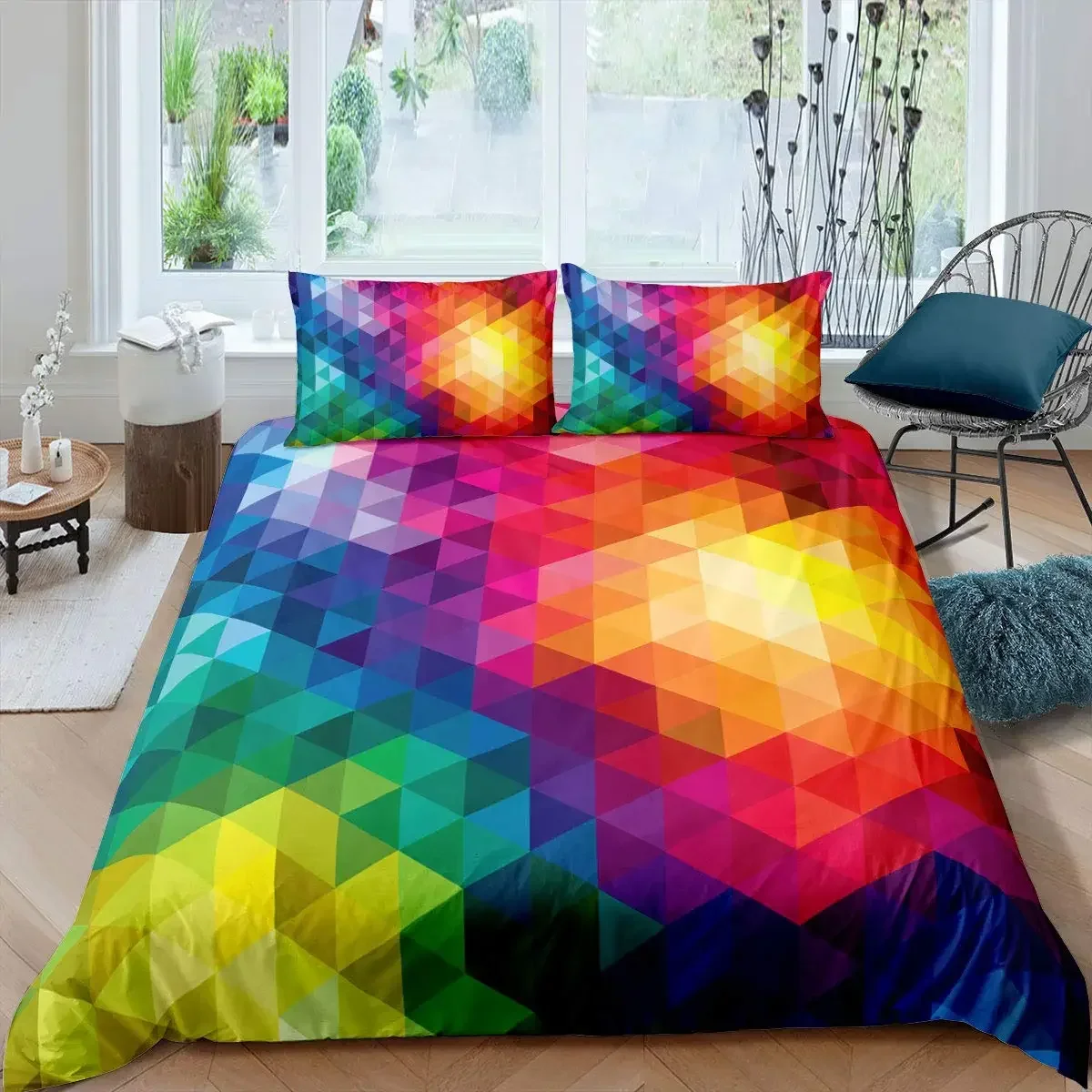 

Red Glowing Polygonal Grid Pattern Comfortable Duvet Quilt Cover Pillowcase Bedding Set Children Bedroom Decoration Home Textile