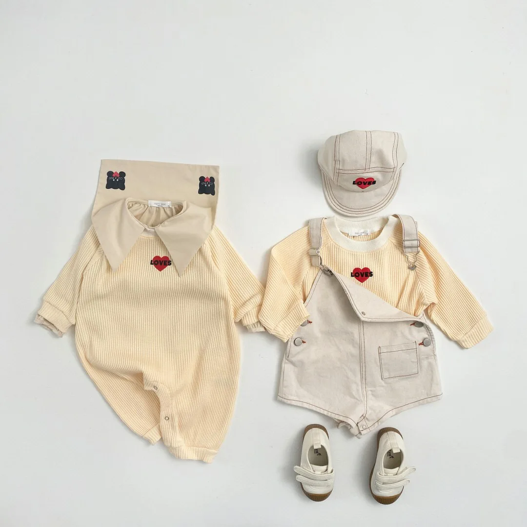 2024 Autumn New Baby Long Sleeve Bodysuit Heart Embroidery Infant Boy Girl Cotton Casual Jumpsuit Newborn Toddler Clothes 0-24M