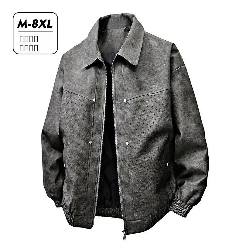 

2025 New American Sle Collared Leather Jaet Men's Large Size Trendy Retro High-End Feeling Men's Jaet Top PU Material