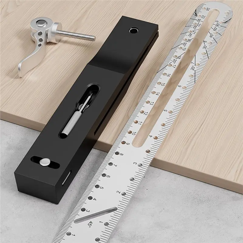 NEW HOT In Stock-High Precision T-Shape Woodworking Scriber Ruler Portable Multi-Angle Scribing Tool Movable Angle Gauge Accurac