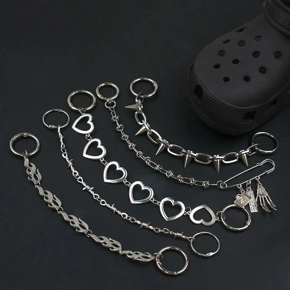 1 pçs hip-hop metal tênis decoração punk moda de alta qualidade sapato de lona corrente estilo escuro pino masculino feminino chinelo sandália accessorie