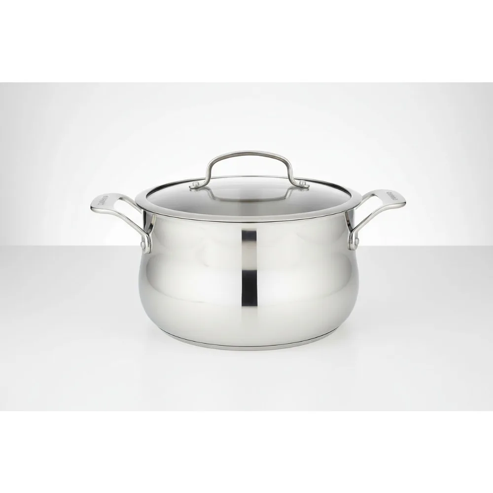 

Голландская духовка премиум-класса из нержавеющей стали на 5 литров со стеклянной крышкой — равномерное распределение тепла, безопасная посуда для духовки для домашних повара