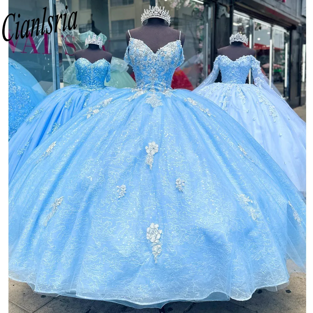 Sky Blue Sweet 16 Quinceanera Dresses  Beads Corset Dress Vestidos De 15 Anos Masquerade xv Dress