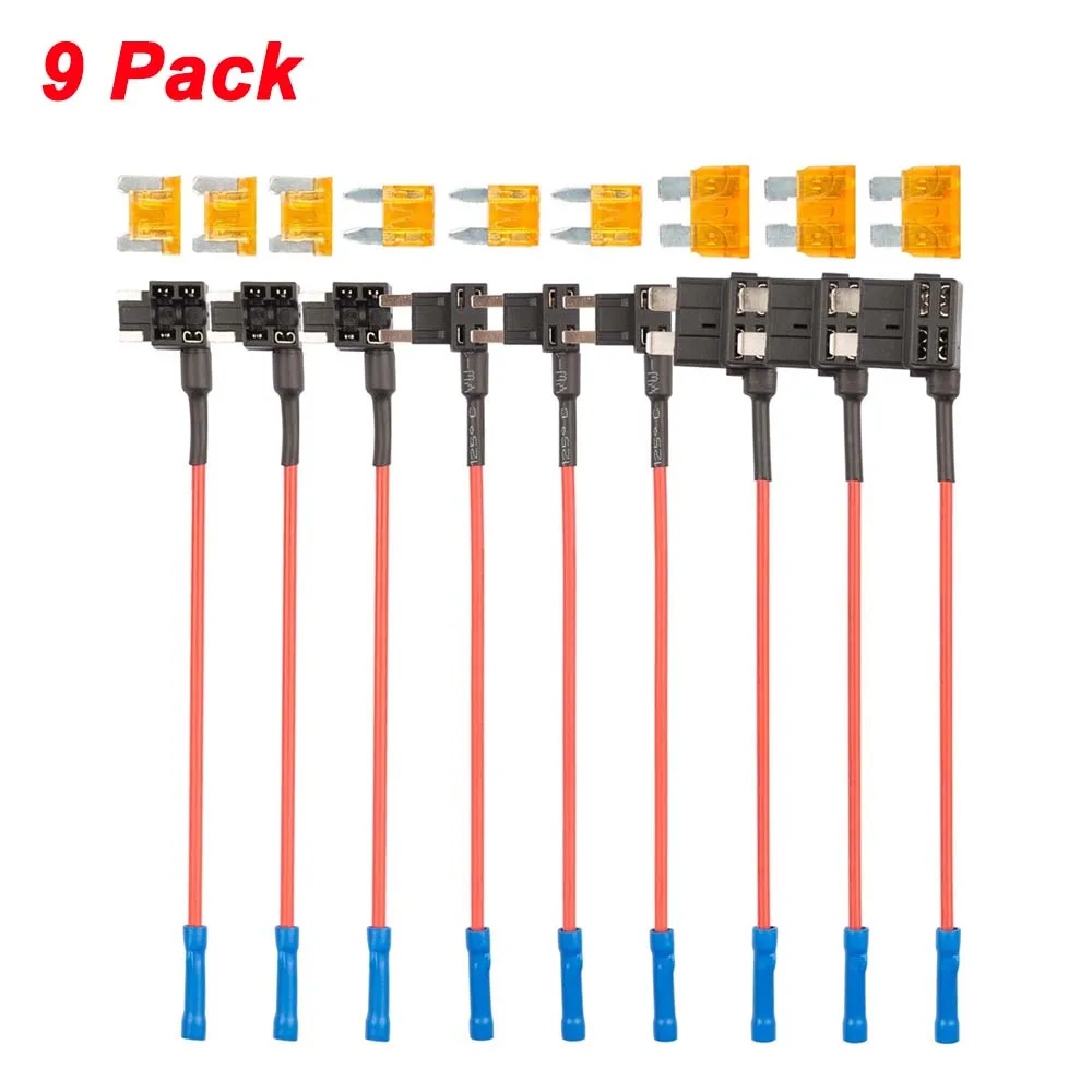 9 Pack Blade Fuse Holder 16 Gauge 3 Type 12V Car Add-a-Circuit Fuse TAP Adapter & Fuse Kit,for Car Truck Boat