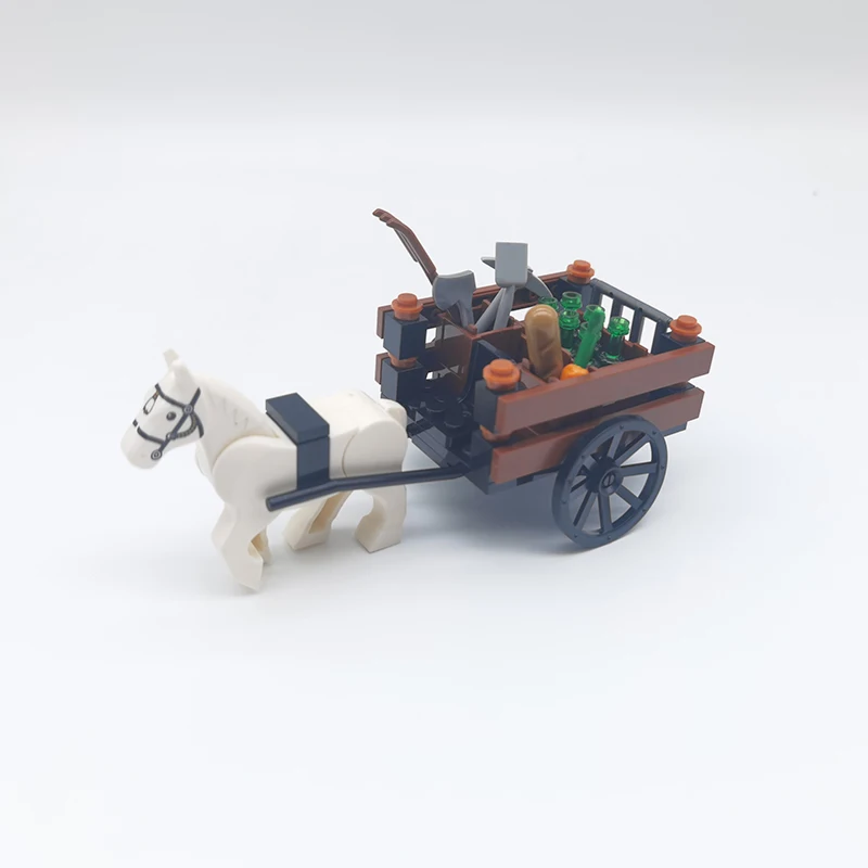 

MOC Model Carriage Medieval Voiture Horse-drawn cart Building Blocks DIY Bricks Parts The goods vehicles Toys for Children