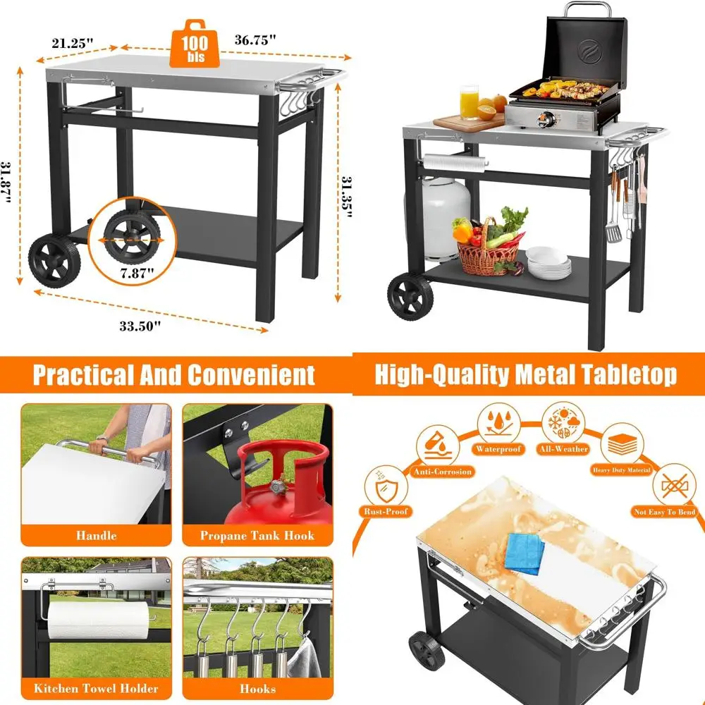 

Portable Outdoor Kitchen Cart with Pizza Oven Stand and Shelves for Blackstone Ninja Grilling Accessories