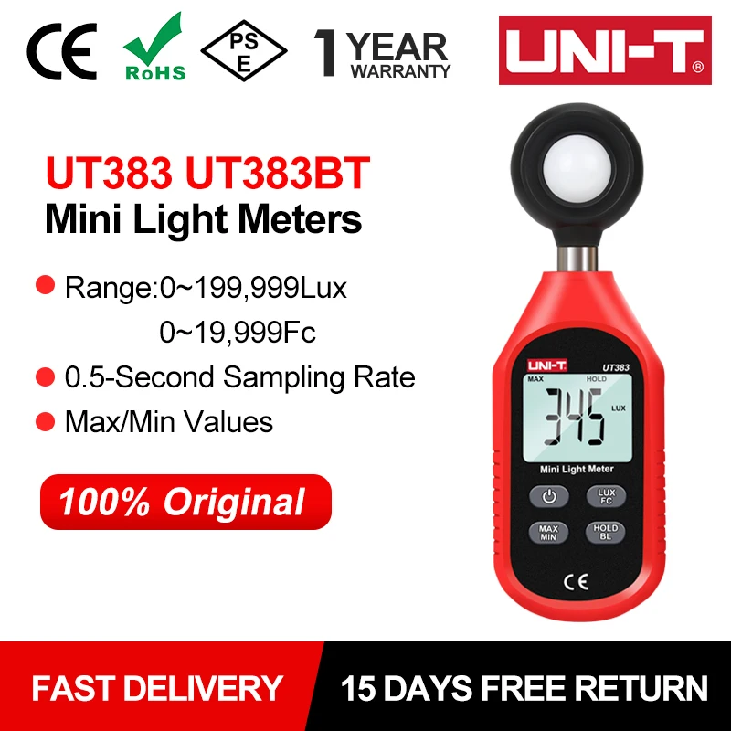 UNI-T Ut383 Digitale Lichtmeter Ut383bt Lux Meter 200,000 Lux Illuminometers Fotometer Milieu Tester Bluetooth