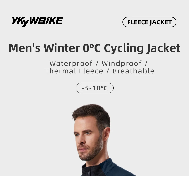 YKYWBIKE Herren-Fahrradjacke, wasserdicht, winddicht, Rennrad-Oberteile, Winter 0 ° C Thermal Fleece Fahrradtrikot Fahrradbekleidung – Detail 4