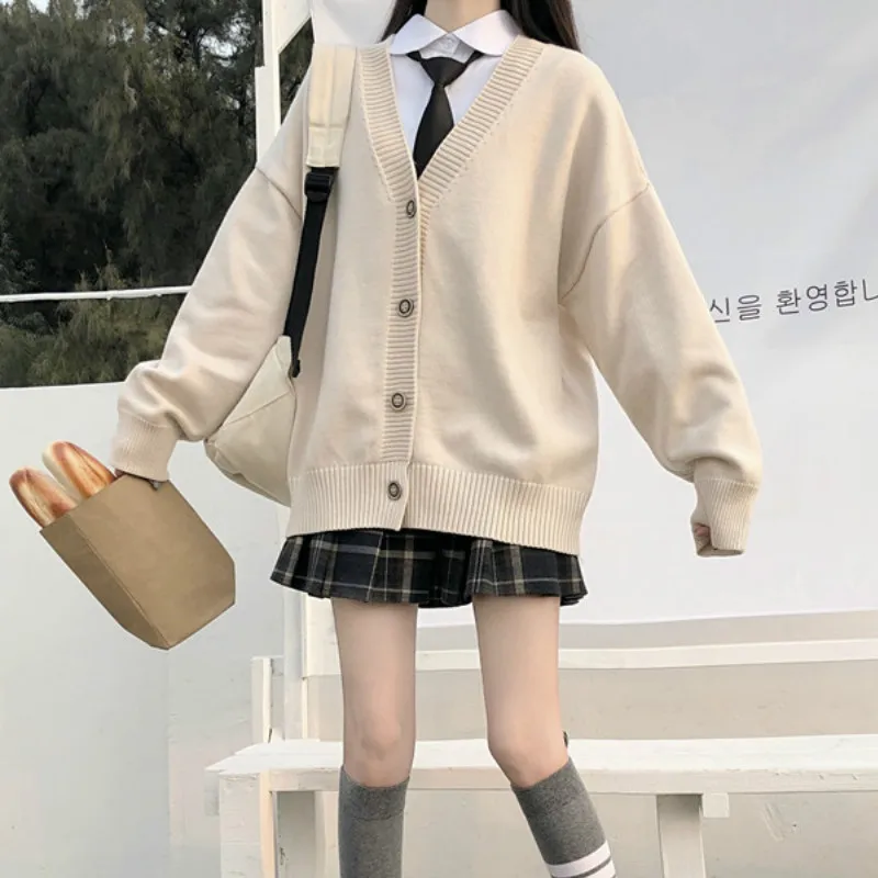 Japanese Fashion Preppy Style JK Loose V-neck Cardigans 2024 New Knitted Sweaters Women Outwear JK Coat Girls School Uniforms