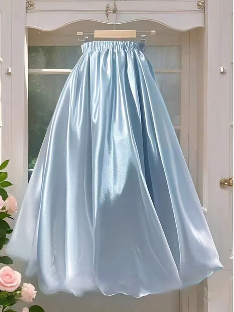 

Женская юбка Blue iny f, лето 2023, новая повседневная тонкая юбка трапециевидной формы с высокой талией, пышная длинная юбка с цветочным принтом, корейская одежда для поездок на работу...