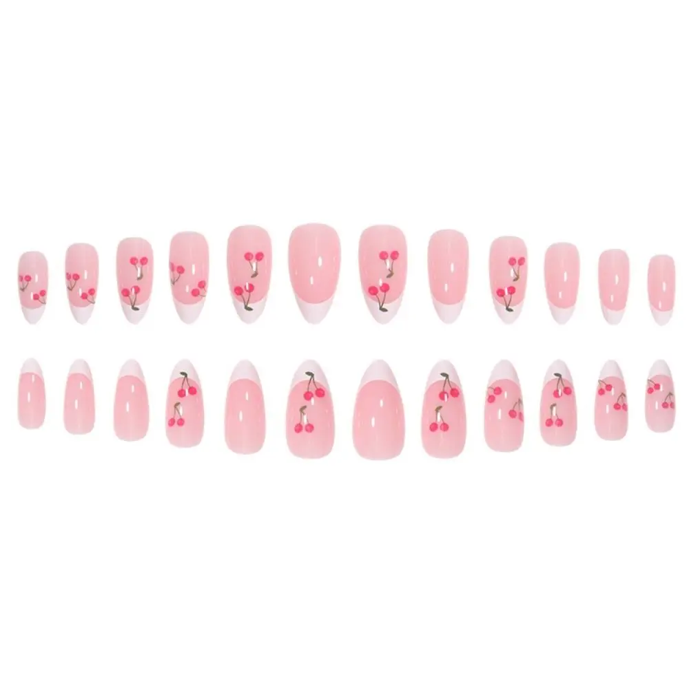 

Manicure Long Almond False Nails Flowers French Press on Nails Detachable Stripe Fake Nials Women