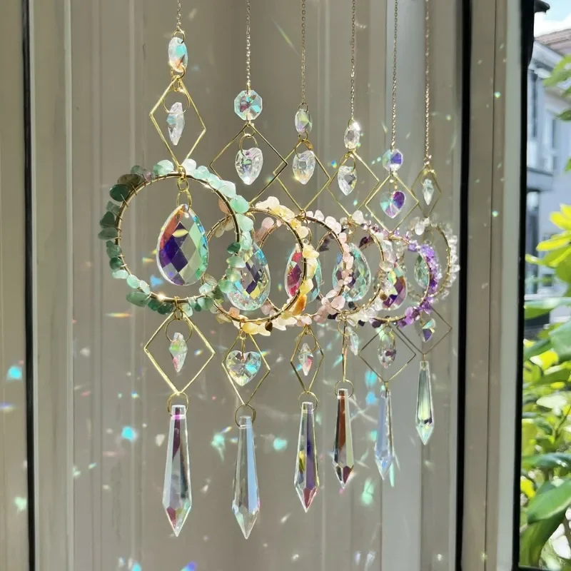 

Natural Gravel Circle Sun Catcher Crystal Outdoor Garden Decoration Suncatcher Home Hanging Decoration Xmas Ornament Gift