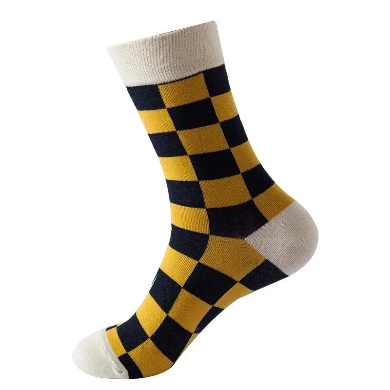 1 Pair Fashion Couples Socks Geometric Pattern Color Block Patchwork Street Suit In All Seasons For Daily