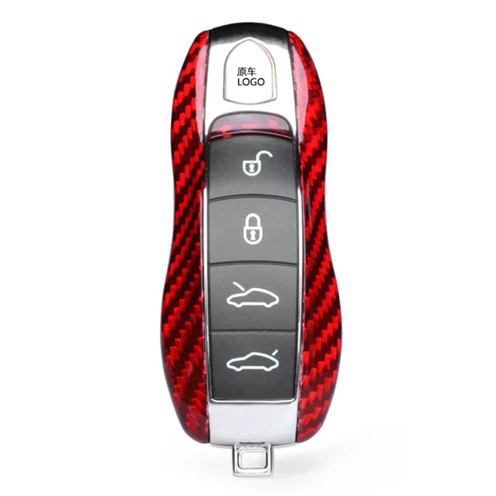 Genuine Carbon Fiber Car 4 Buttons Remote Key Fob Case Shell Cover Universal For Porsche 911 Cayenne Panamera etc.