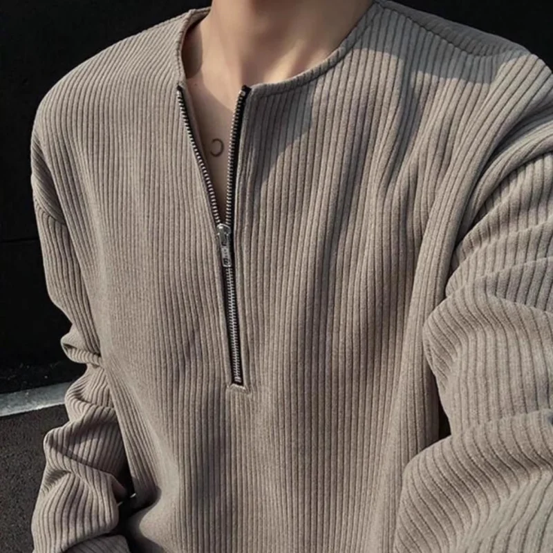 2026 New Men's Spring & Autumn Half-Zip Long Sleeve Sweatshirt Loose Fit Street Sport Base Layer Tough Style Casual Pullover