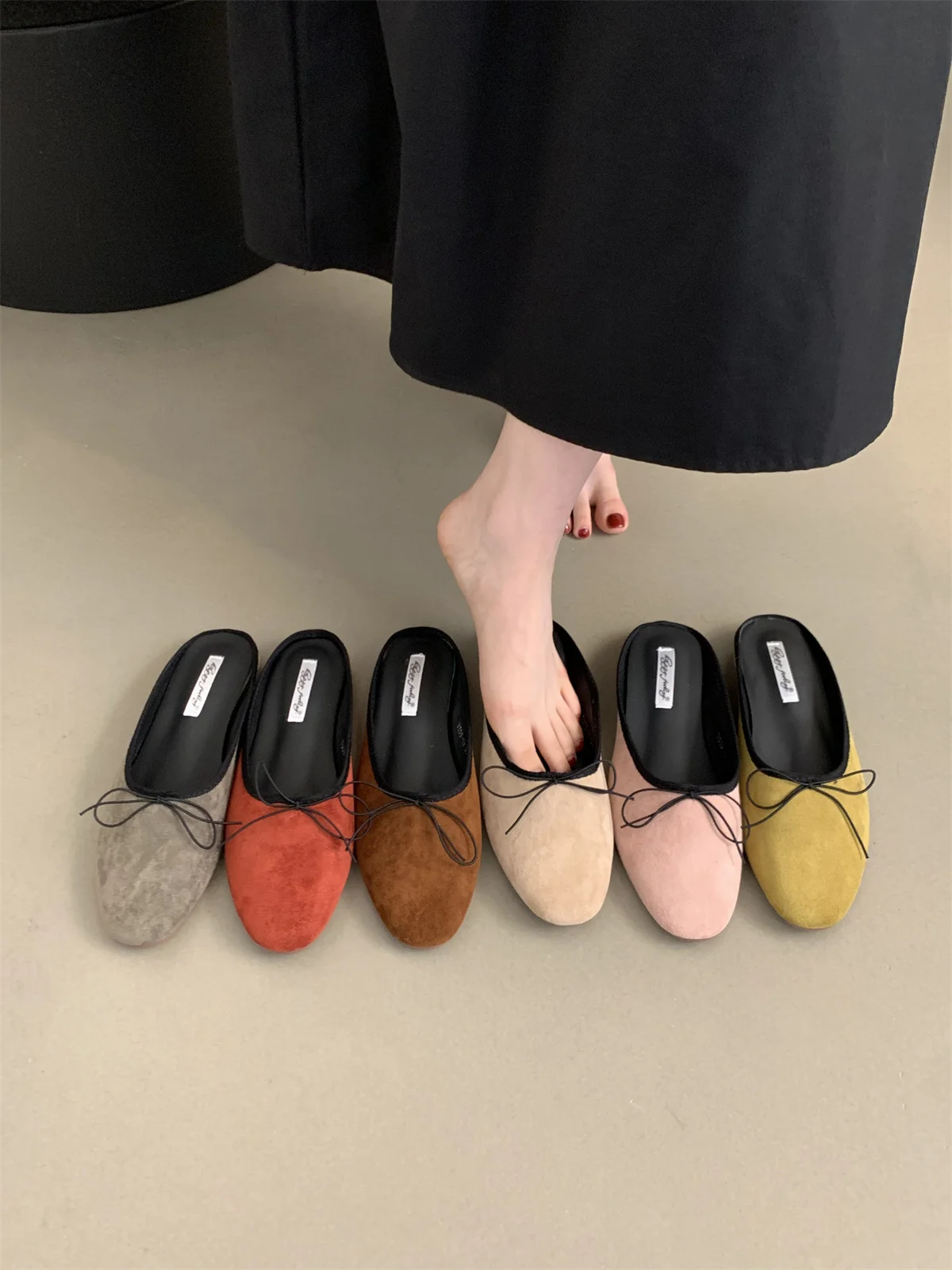 Estate fiocco-nodo punta tonda poco profondo Slip On ballerine scarpe morbido tacco piatto vestito scarpa da balletto Casual Slip On Mules scarpe