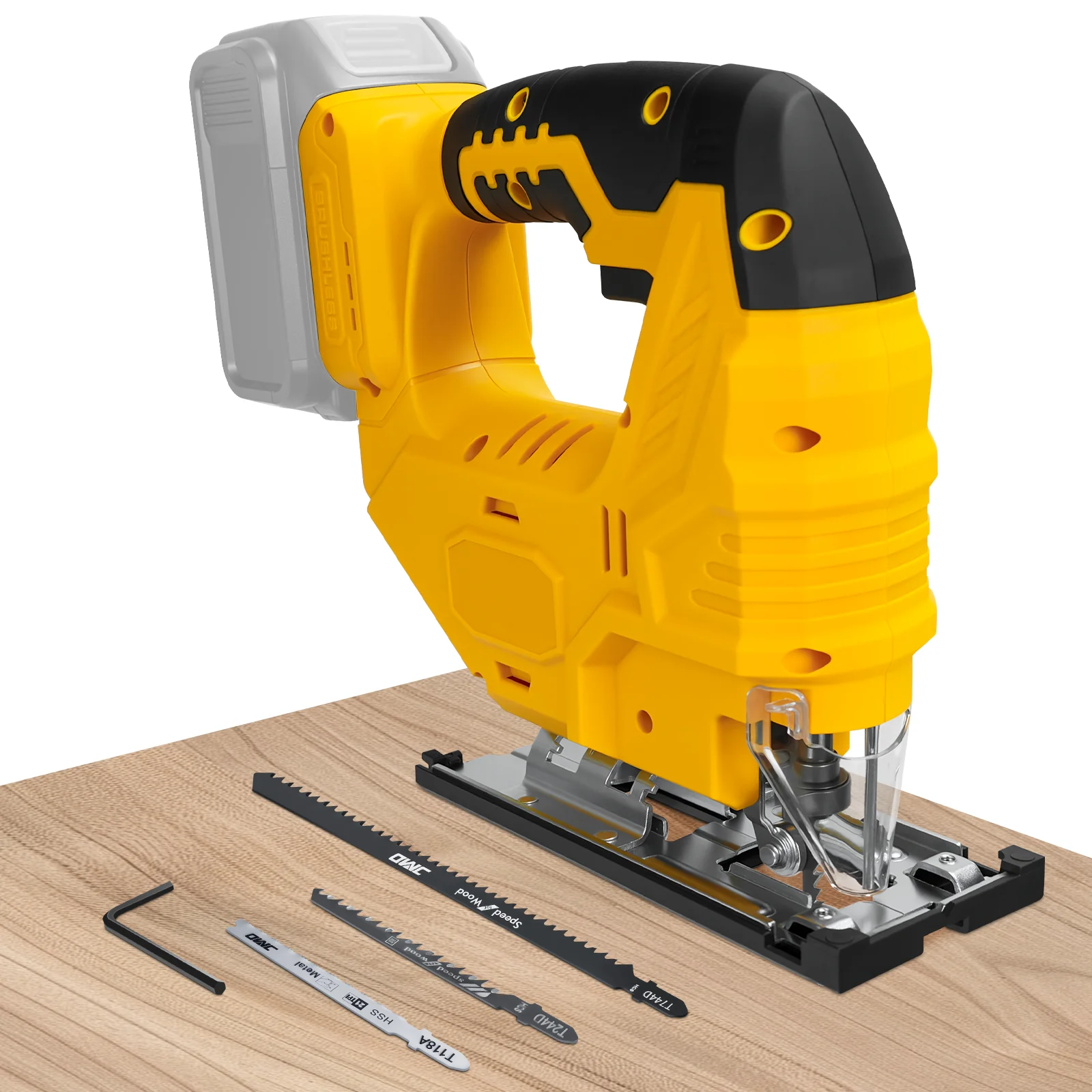 Sierra de calar sin escobillas 750W 2700RPM Sierra de calar inalámbrica 0 ° - 45 °   Cortes cónicos con 4 configuraciones orbital y 7 velocidades para batería Dewalt de 20 V