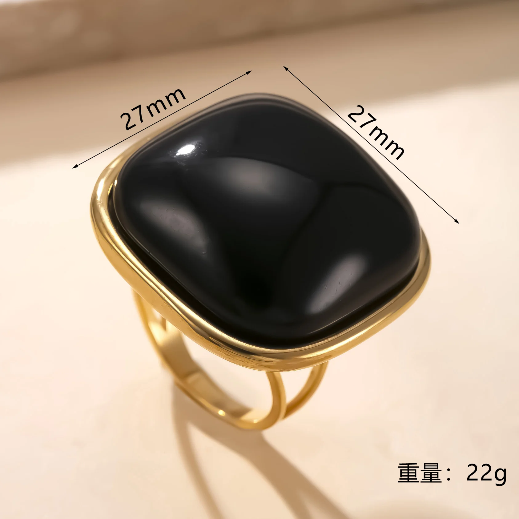 Punk Square Retro Geometric Hollowing Inlay Gem Rings 18K Golden PVD Plated Stainless Steel Summer Popular Charm Jewelry Gift - view 4