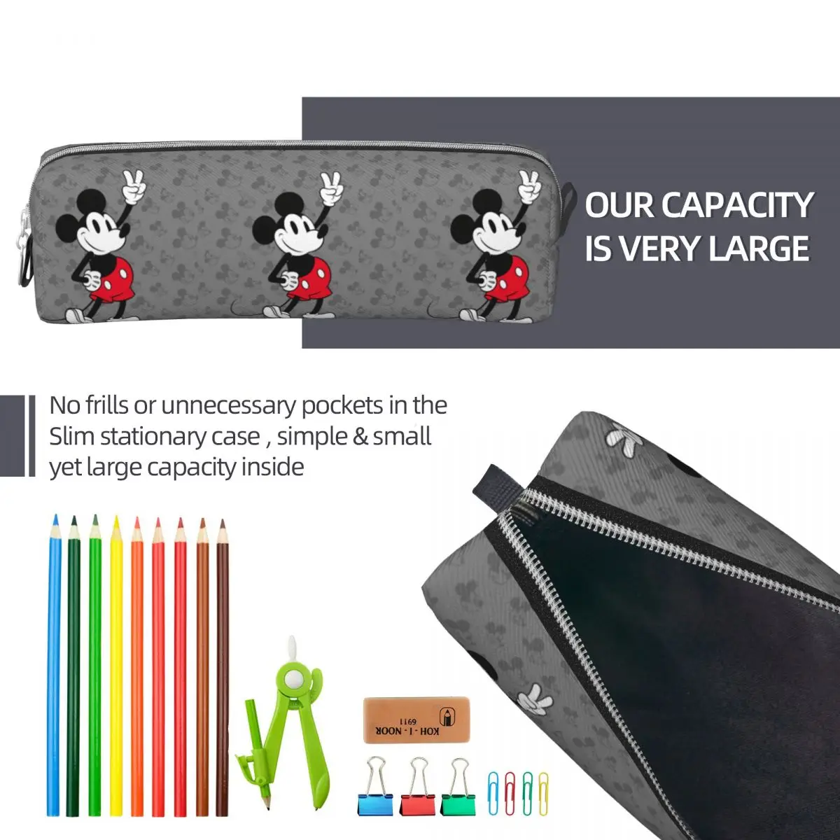 Imagem -06 - Clássico Mickey Mouse Pencil Cases Pen Box Lápis Bolsas Grande Armazenamento Material Escolar Bolsa Cosmética Estudante