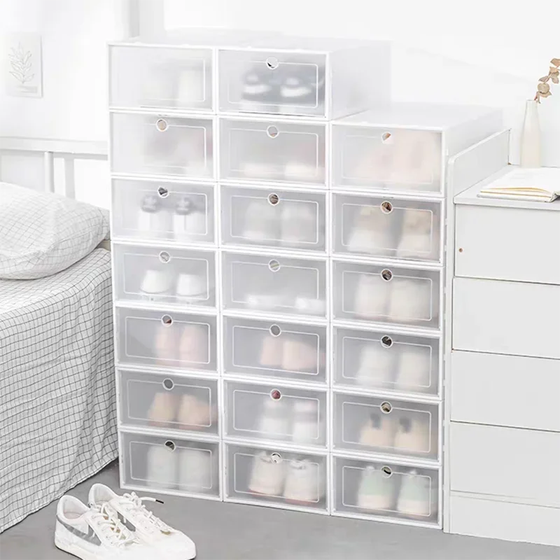 Simplicity  Shoe Box Set Foldable Storage Plastic Kitchen Clear Home Organizer Rack Stack Bathroom Storage Box