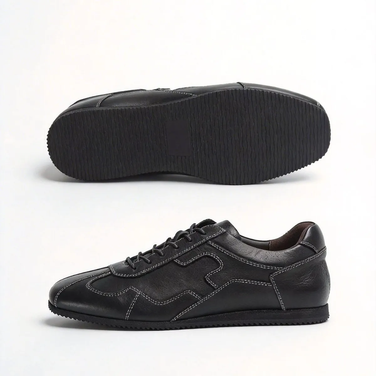 CLAIAMI New Premium Black Men Shoes Ventage Washed Cow Leather Casual Shoes for Men Retro Handmade Comfortable Lace-up Sneakers