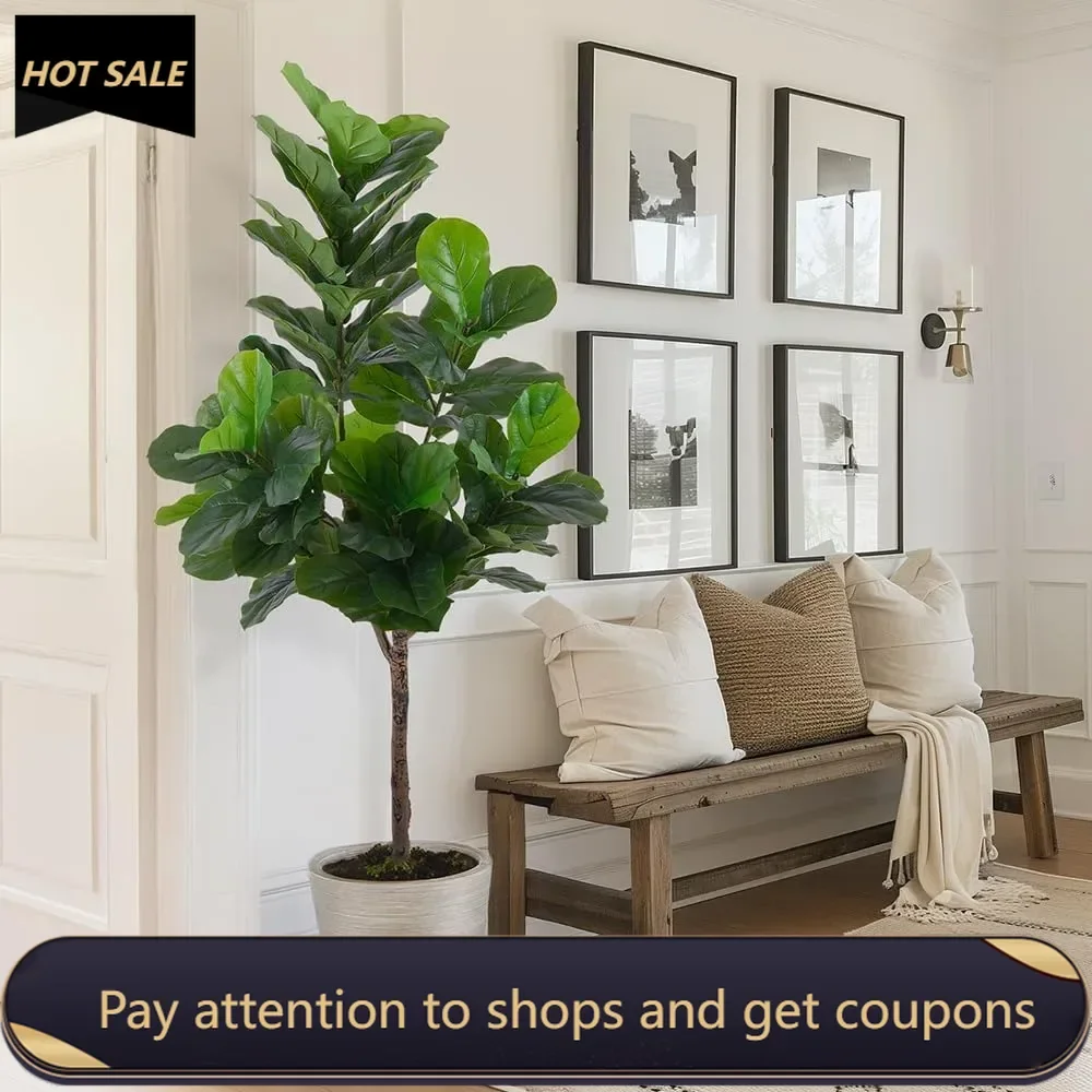 

Faux Fiddle Leaf Fig Tree 6 FT - Artificial Ficus Tree with Tall Artificial Plants 80 Fiddle Leaves Greenery Freight free