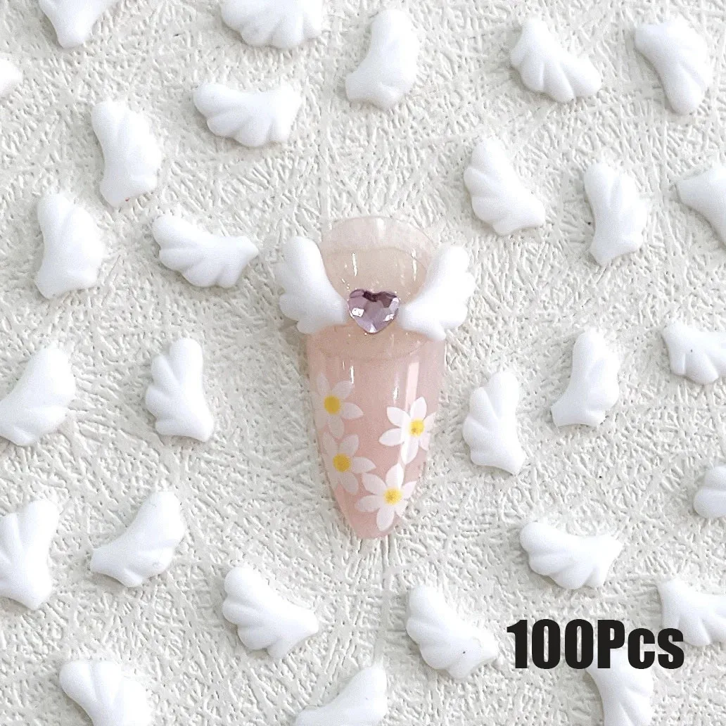 100Pcs White Acrylic Angel's Wings Nail Art Decoration 4.5*8mm White Angel's Wings 3D Nail Charms DIY Kawaii Manicure Supplies