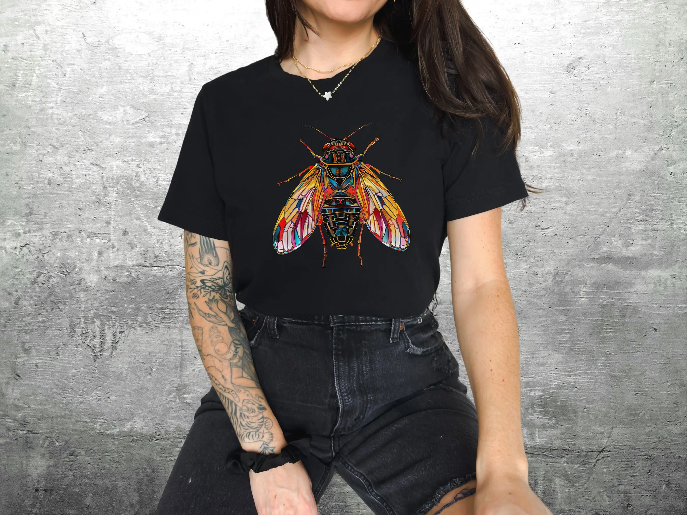 Cicada T Shirt Cicadas Stained Glass Nature Lover Insect Bella Canvas 3001