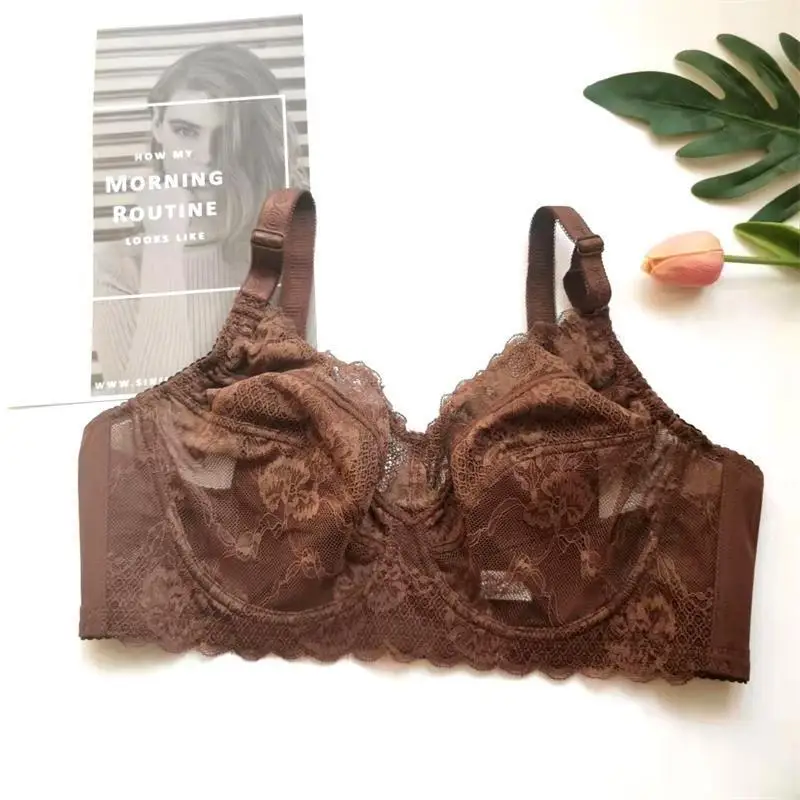 Ultracienki biustonosz seksowny koronkowy biustonosz damski Plus rozmiar duży rozmiar Bralette 34 36 38 40 42 44 46 48 B C D E F G H bielizna