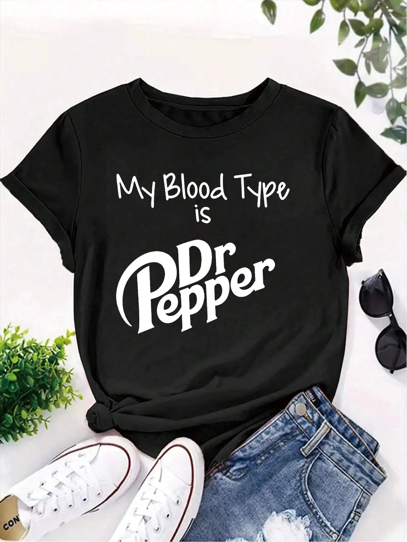 

Женская футболка с графическим принтом My Blood Type Is Dr Pepper, повседневная летняя футболка с короткими рукавами и круглым вырезом