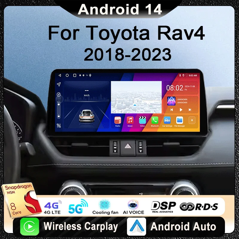 

12.3 inch Screen Car Radio For Toyota RAV4 5 2018-2023 Multimedia Video Player Navigation GPS wireless Carplay Android Auto DSP