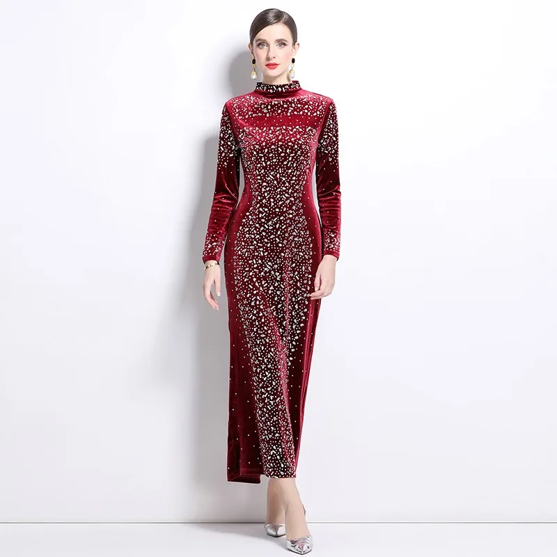 New luxury Heavy pressed silk Velvet party wedding slimming dress Muslim robe