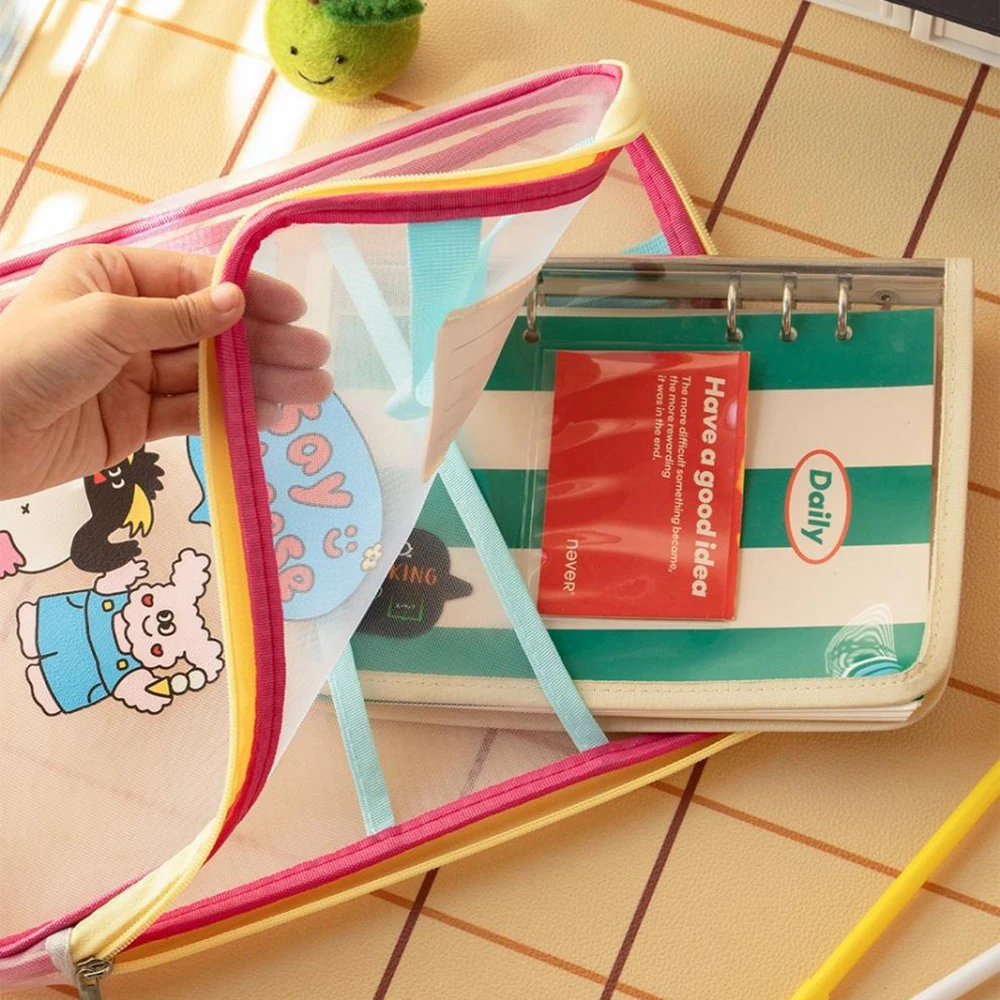 Colorful Cute Large Capacity File Bag, Transparent Document Handbag for Student Exams, A4 Zipper Paper Storage Bag image 3