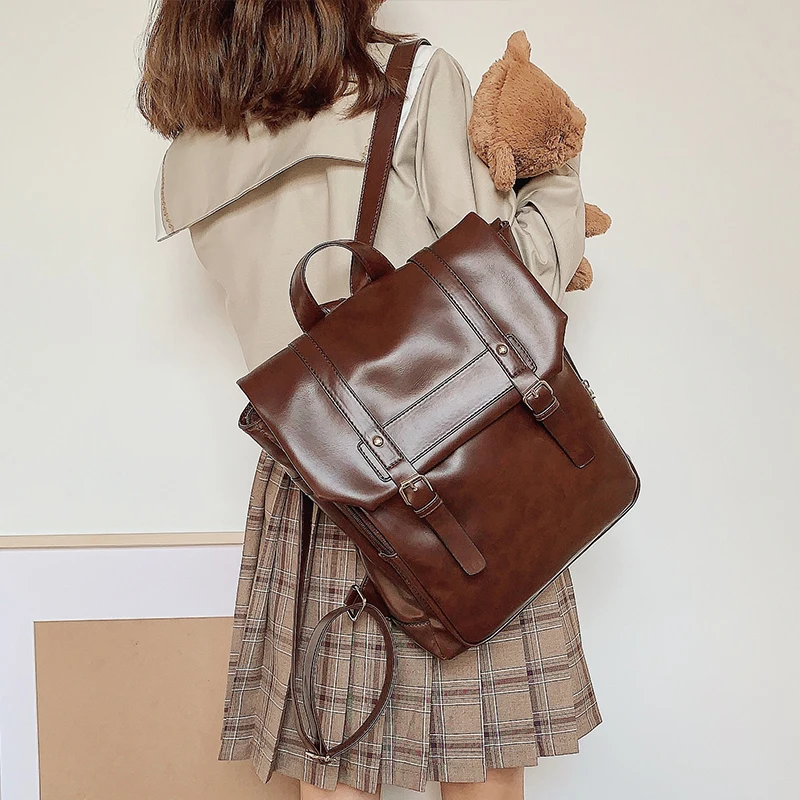 

JIAERDI Preppy Style Brown Backpack Women Japanese Leather Soft Casual Mini Backpacks Ladies Harajuku Aesthetic Jk Schoolbag