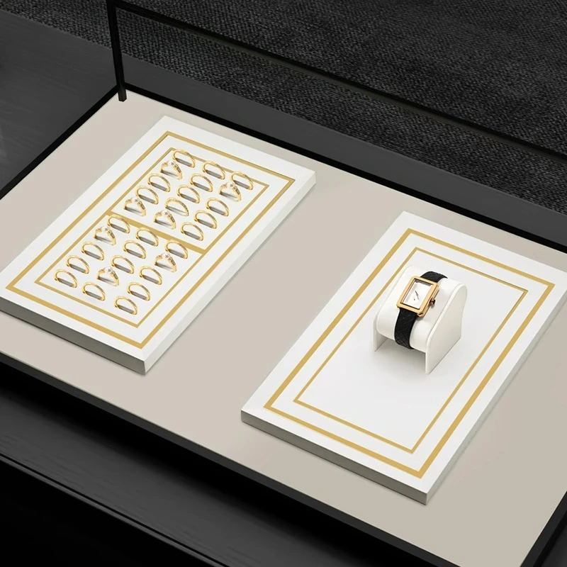 Light luxury jewelry tray, metal watch stand, PU leather watch ring, counter jewelry display props