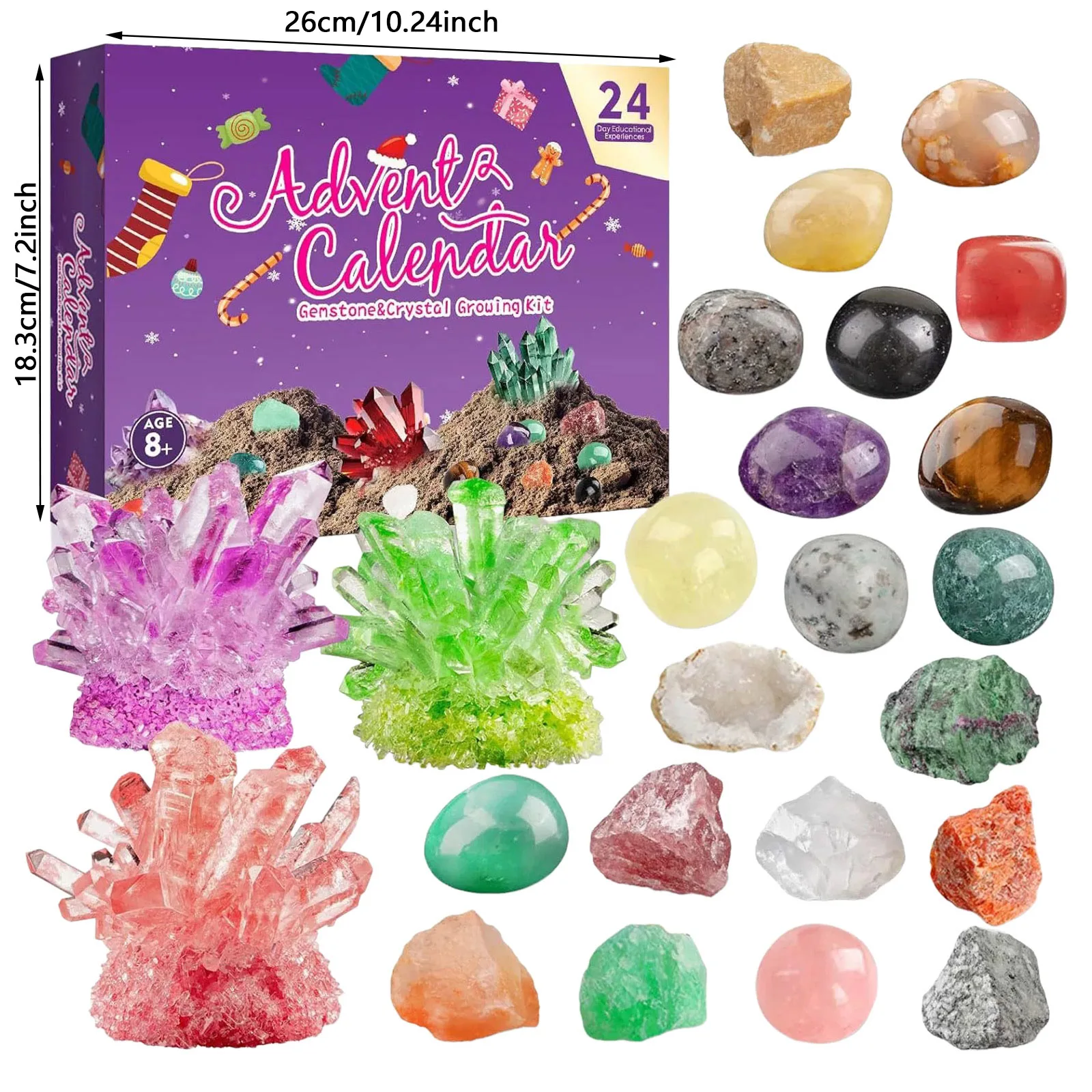 Timer per bambini Calendario dell'Avvento in cristallo colorato 2025 per bambini 24 pietre preziose naturali e pietre Orologio fitness dell'Avvento con cronometro
